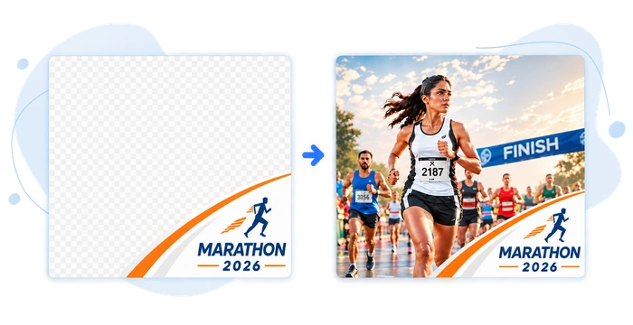 Marathon event photo with automatic event branding overlay