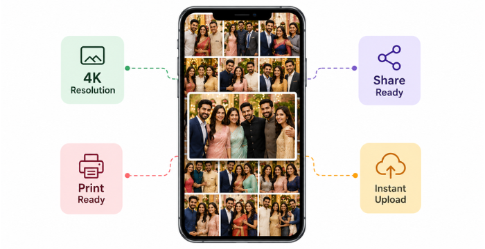 4K event photo gallery with instant sharing and print-ready images.
