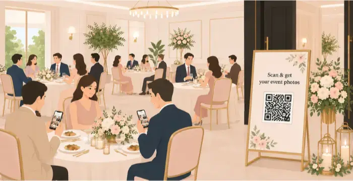 Dining area QR code placement at wedding events