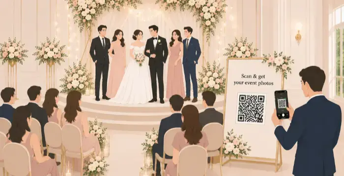 Stage and ceremony area QR code placement at wedding events