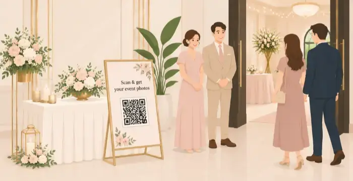Welcome area QR code placement at wedding events